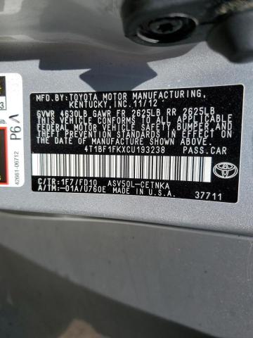 2012 Toyota Camry Base VIN: 4T1BF1FKXCU193238 Lot: 61246704