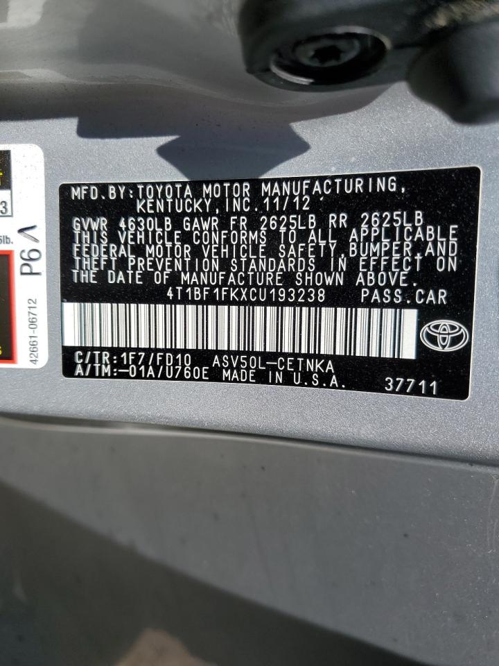 4T1BF1FKXCU193238 2012 Toyota Camry Base