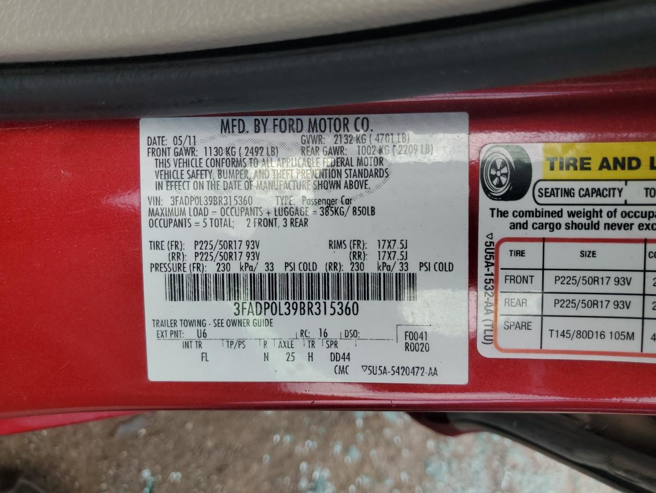 3FADP0L39BR315360 2011 Ford Fusion Hybrid