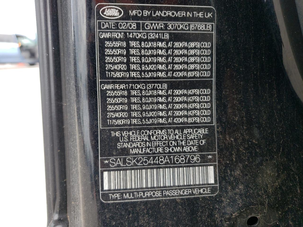 SALSK25448A168796 2008 Land Rover Range Rover Sport Hse