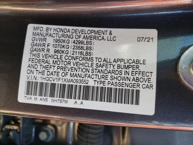 VIN 1HGCV1F1XMA093552 2021 Honda Accord, LX no.12