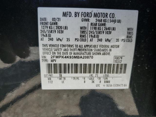 2021 Ford Edge Titanium VIN: 2FMPK4K93MBA20870 Lot: 61238814