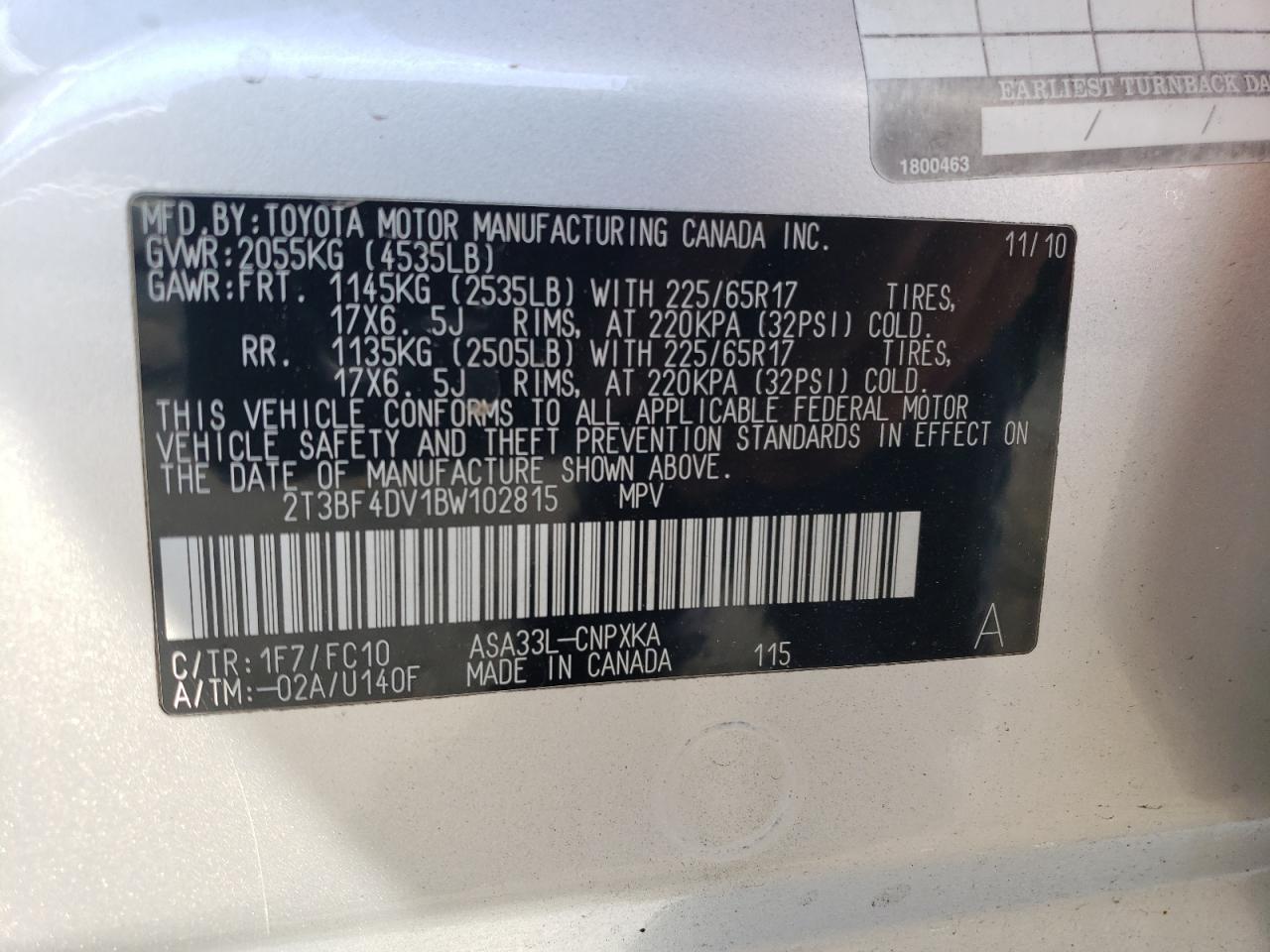 2T3BF4DV1BW102815 2011 Toyota Rav4