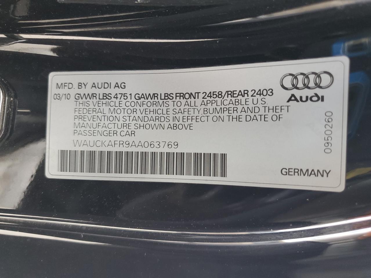 WAUCKAFR9AA063769 2010 Audi A5 Premium Plus