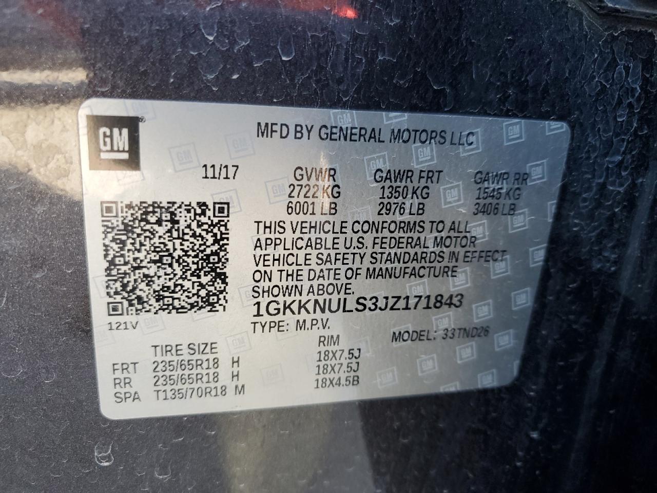 1GKKNULS3JZ171843 2018 GMC Acadia Slt-1