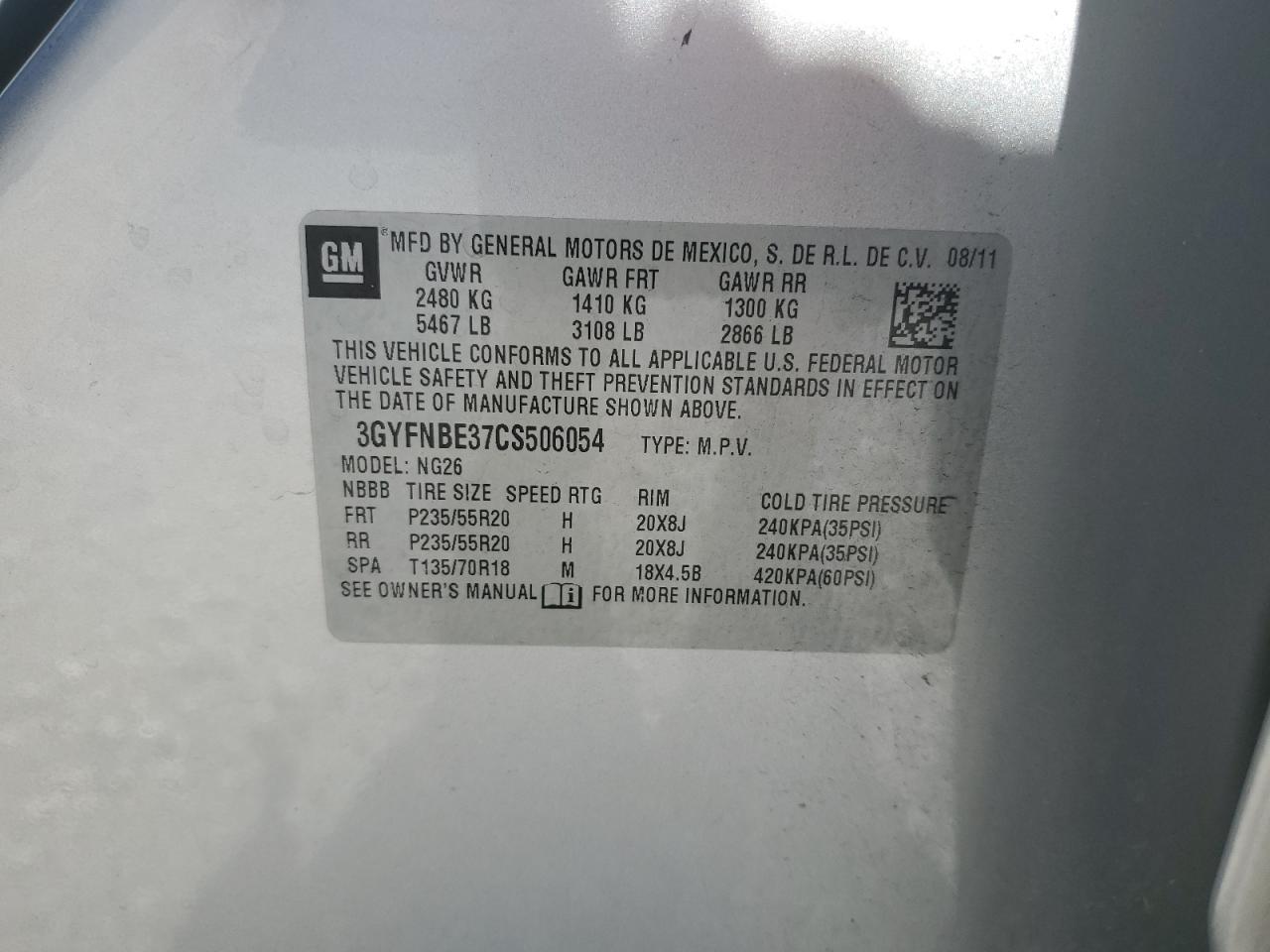 3GYFNBE37CS506054 2012 Cadillac Srx Performance Collection