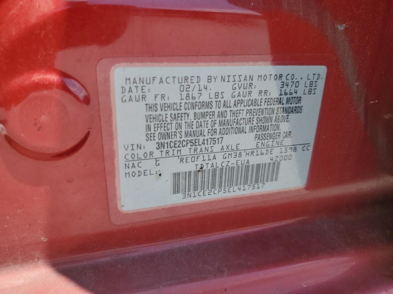 3N1CE2CP5EL417517 2014 Nissan Versa Note S