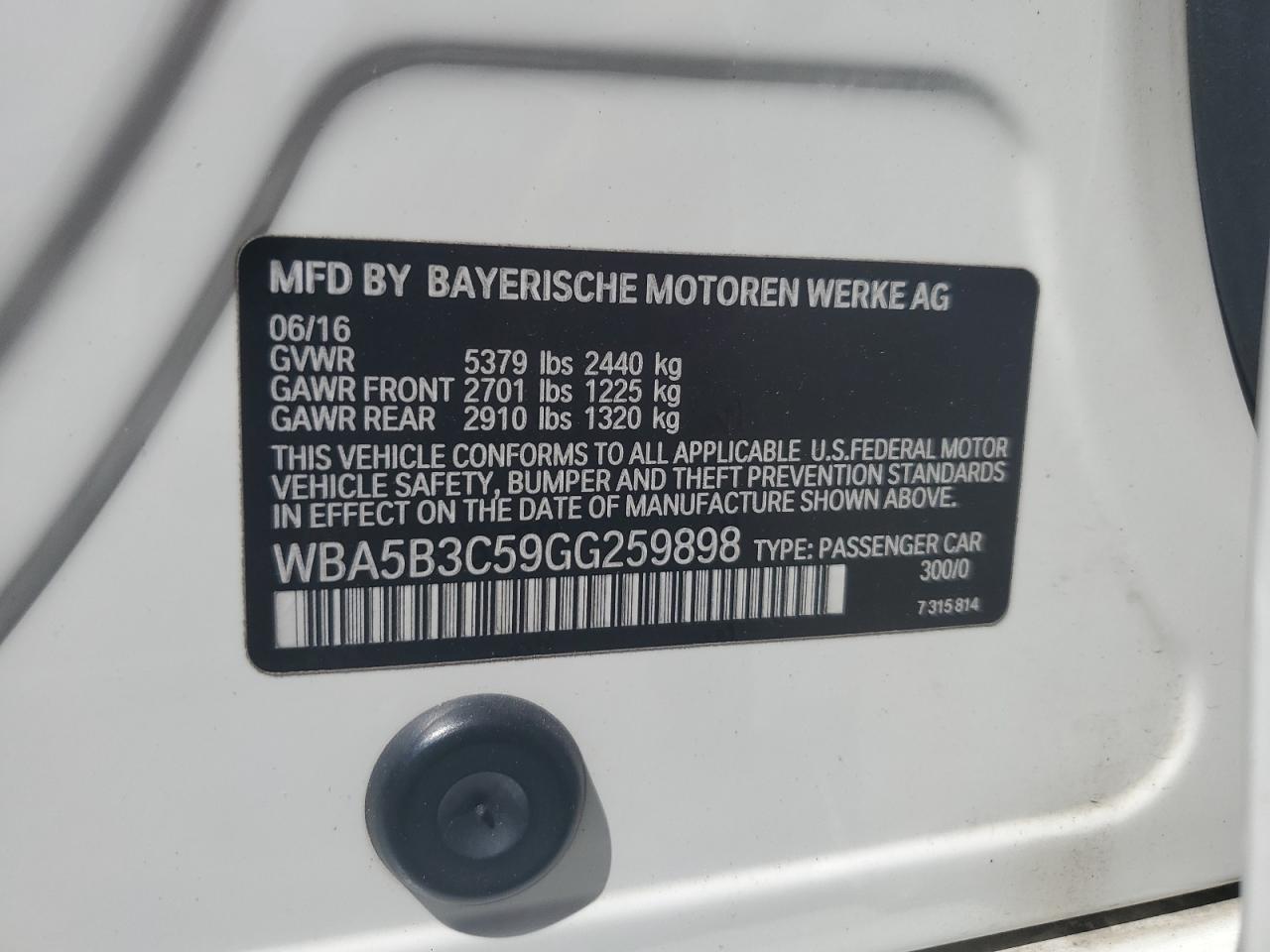 WBA5B3C59GG259898 2016 BMW 535 Xi