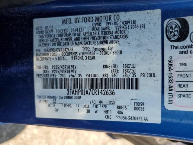 2012 Ford Fusion Sel VIN: 3FAHP0JA7CR142636 Lot: 62916934