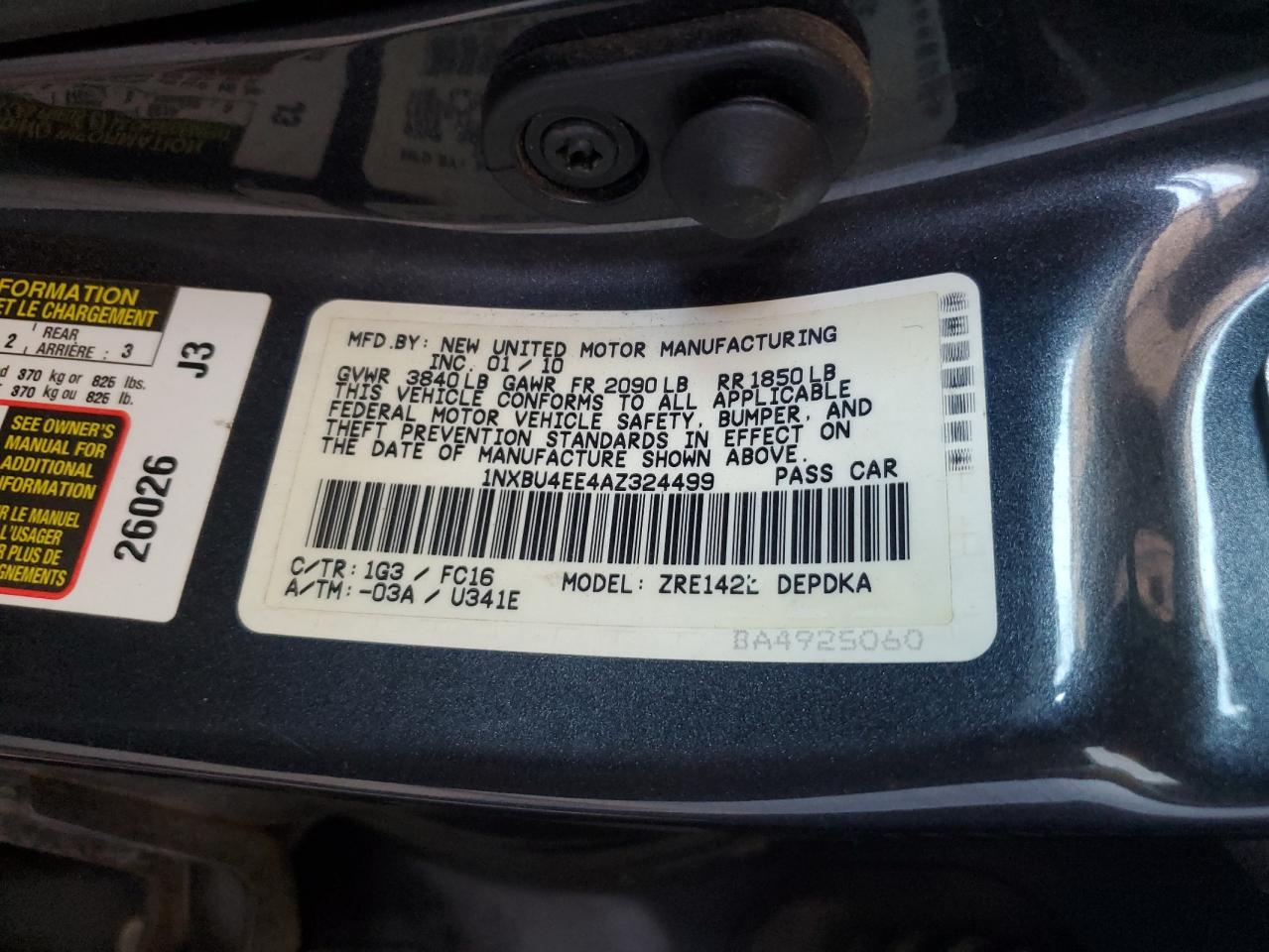 1NXBU4EE4AZ324499 2010 Toyota Corolla Base