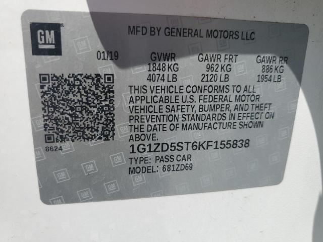 2019 CHEVROLET MALIBU LT - 1G1ZD5ST6KF155838