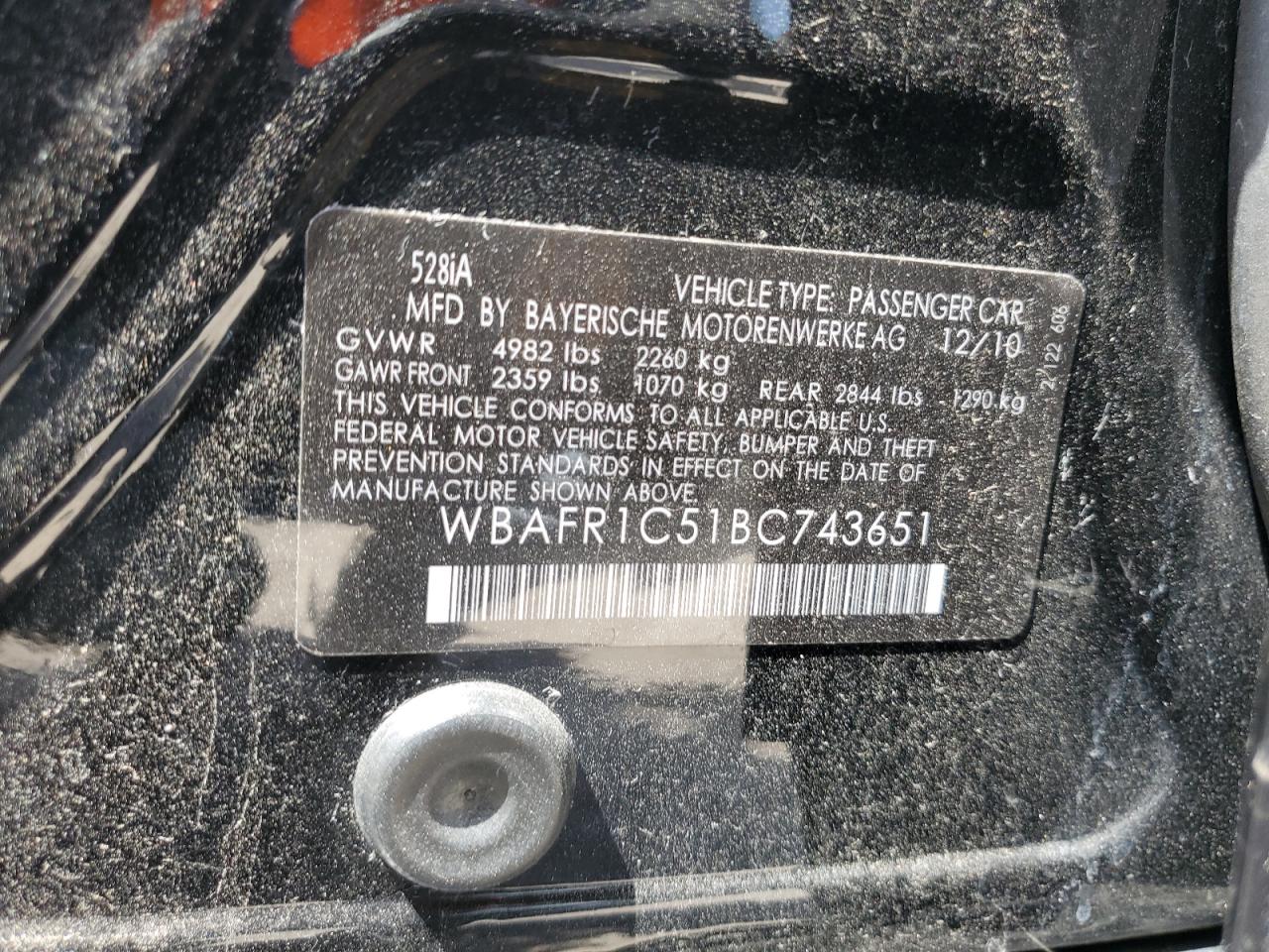 WBAFR1C51BC743651 2011 BMW 528 I