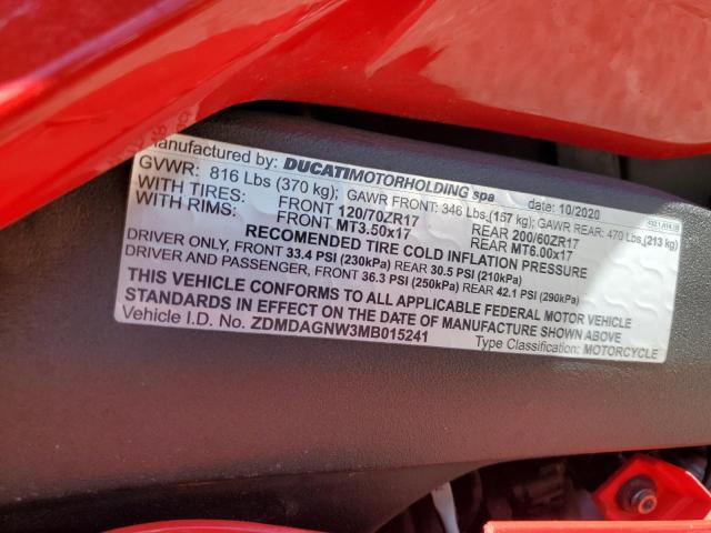 2021 DUCATI PANIGALE V ZDMDAGNW3MB015241