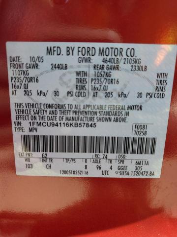 2006 Ford Escape Limited VIN: 1FMCU94116KB57845 Lot: 60687924