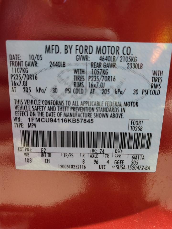 1FMCU94116KB57845 2006 Ford Escape Limited
