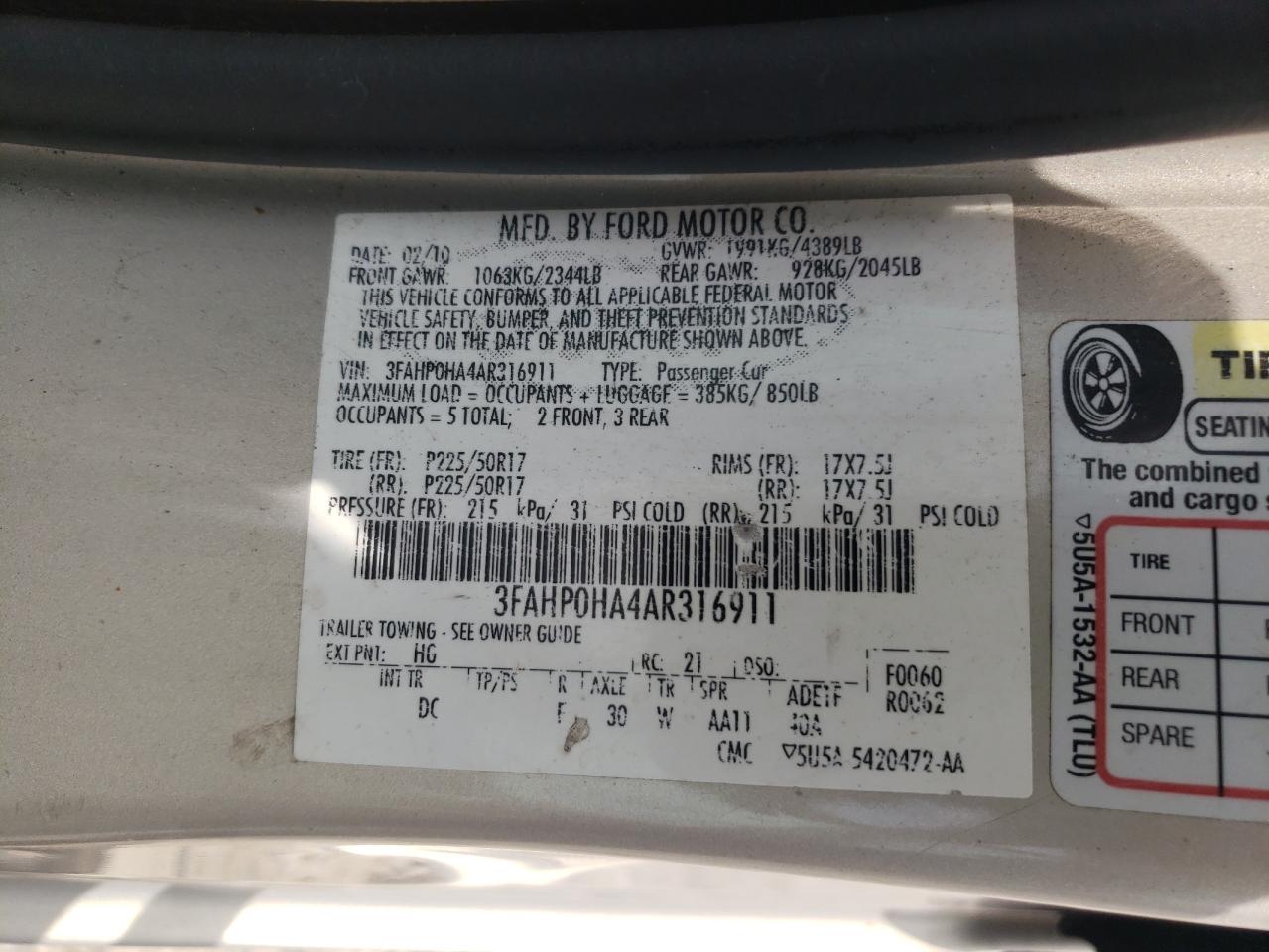 3FAHP0HA4AR316911 2010 Ford Fusion Se 3FAHP0HA4AR316911 2010 Ford Fusion Se
