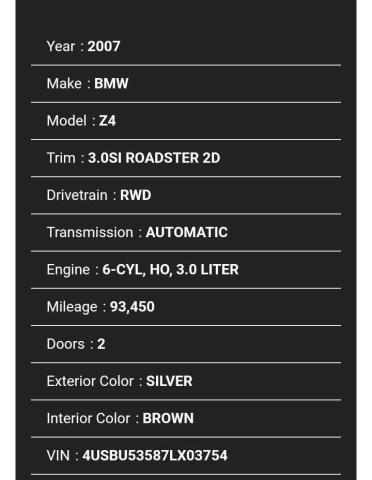 2007 BMW Z4 3.0Si VIN: 4USBU53587LX03754 Lot: 63339384