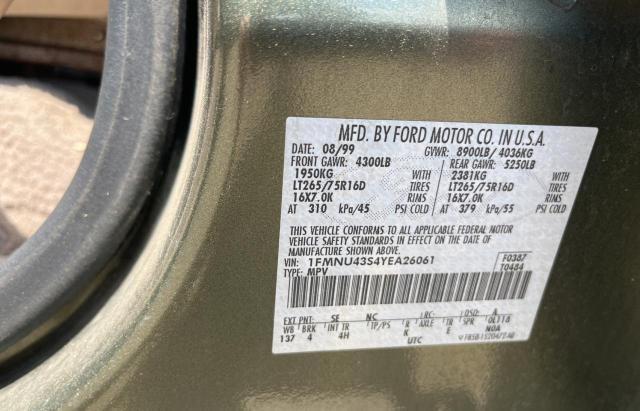 2000 Ford Excursion Limited VIN: 1FMNU43S4YEA26061 Lot: 62466484