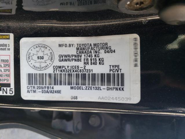 2004 Toyota Corolla Matrix Xr VIN: 2T1KR32EX4C837231 Lot: 62656744