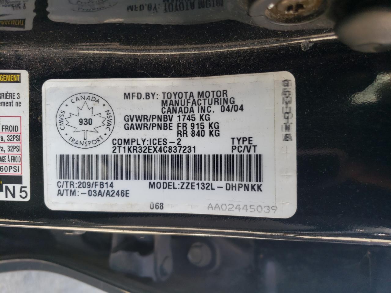 2T1KR32EX4C837231 2004 Toyota Corolla Matrix Xr