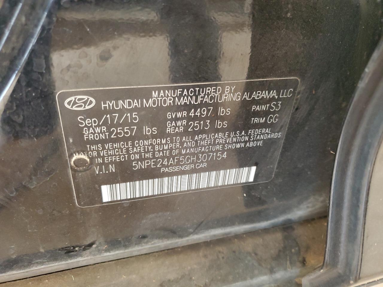 2016 Hyundai Sonata Se vin: 5NPE24AF5GH307154