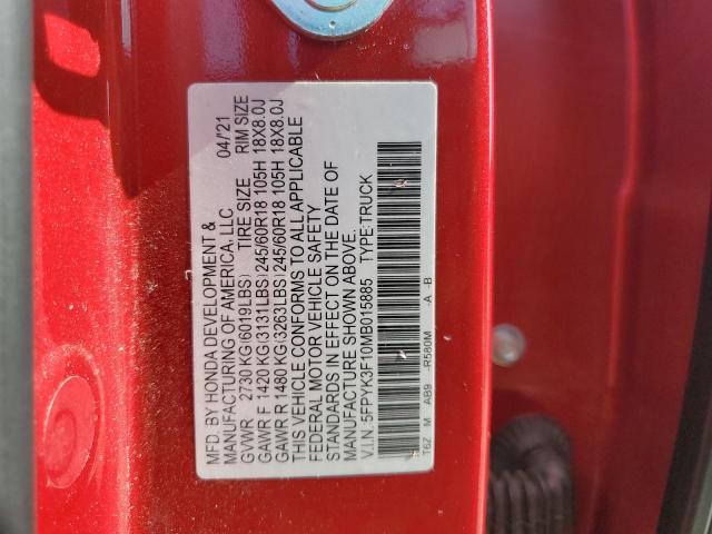 2021 HONDA RIDGELINE - 5FPYK3F10MB015885