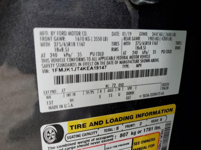 2019 Ford Expedition Max Xlt VIN: 1FMJK1JT4KEA19147 Lot: 61452034