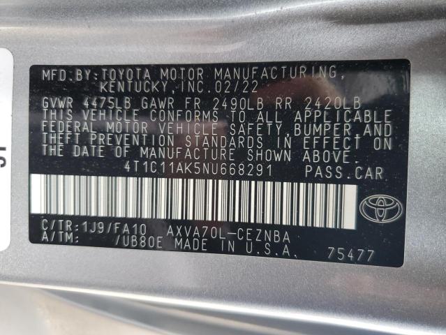 VIN 4T1C11AK5NU668291 2022 Toyota Camry, LE no.13