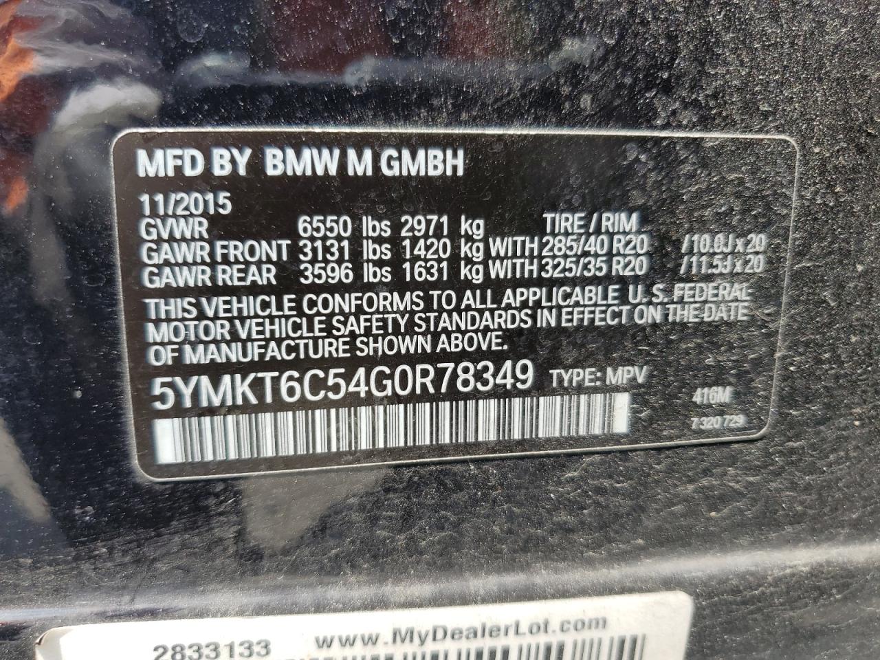 5YMKT6C54G0R78349 2016 BMW X5 M