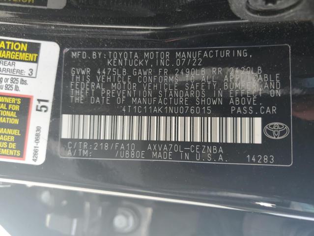 VIN 4T1C11AK1NU076015 2022 Toyota Camry, LE no.12