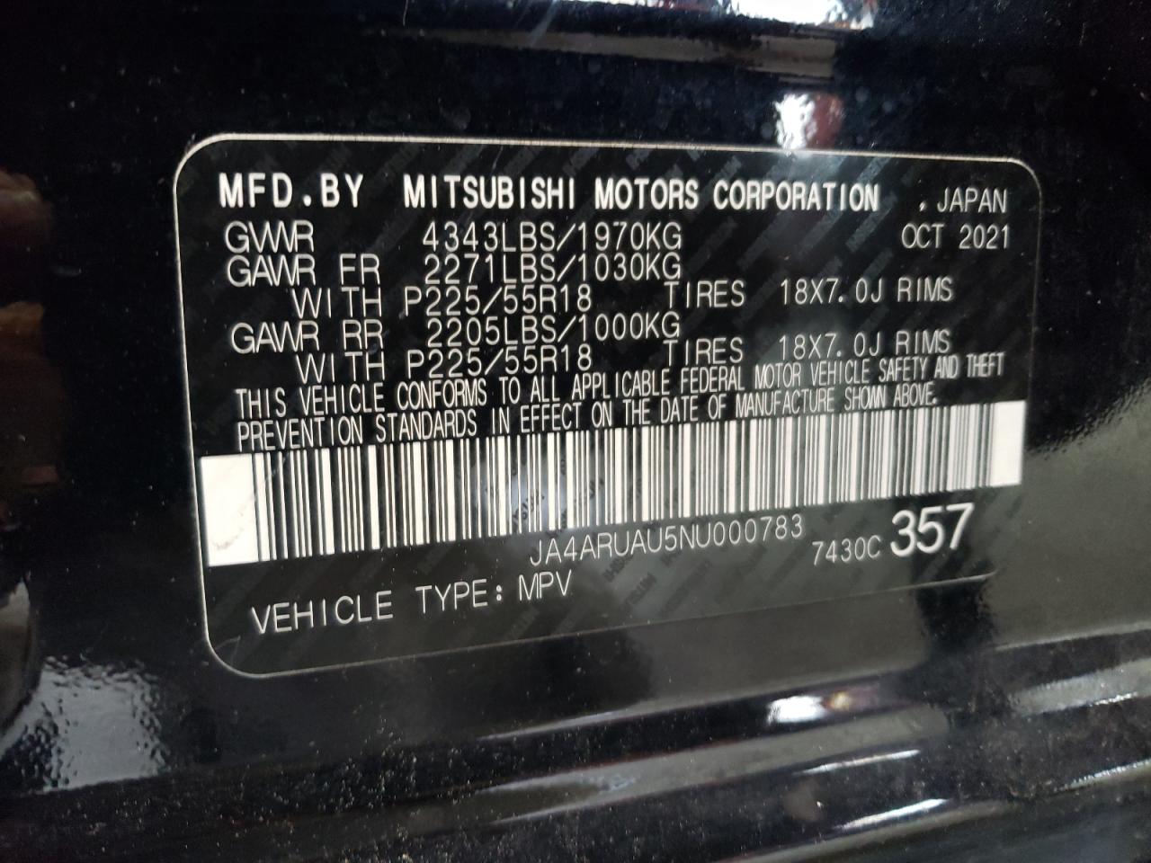 JA4ARUAU5NU000783 2022 Mitsubishi Outlander Sport Es