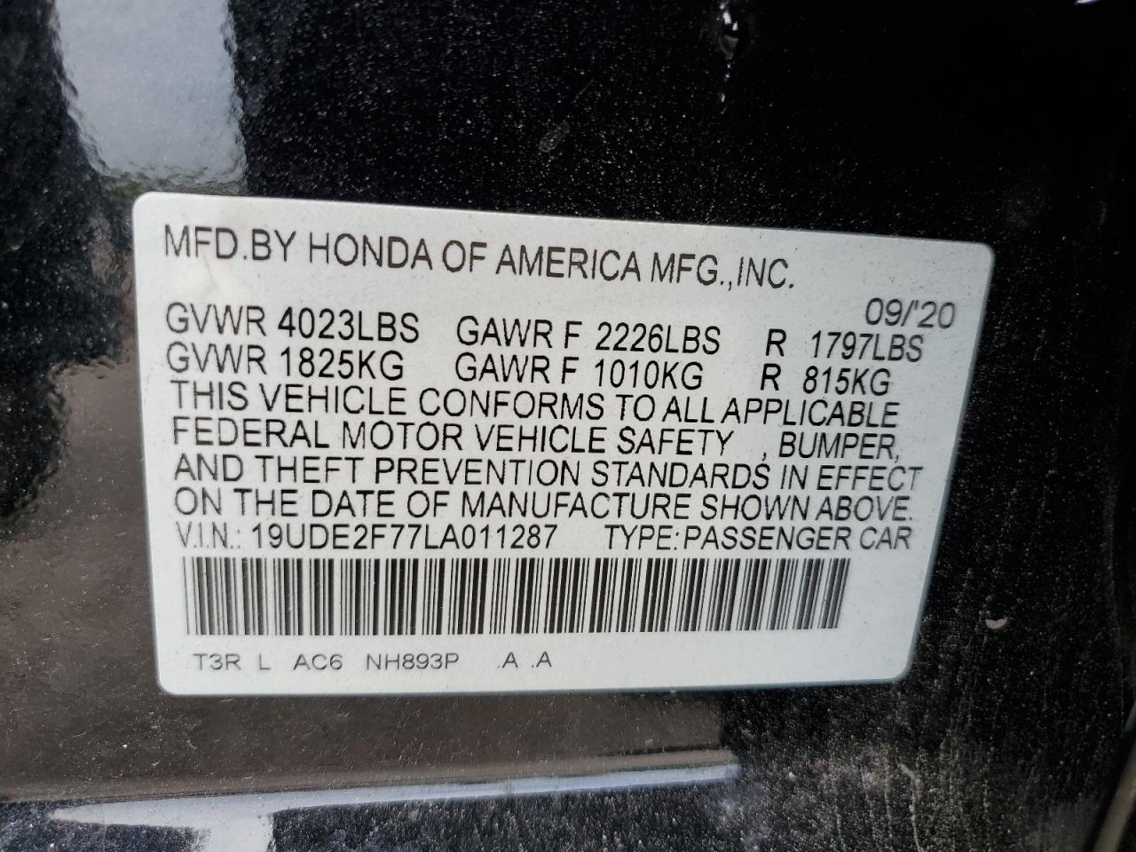 19UDE2F77LA011287 2020 Acura Ilx Premium