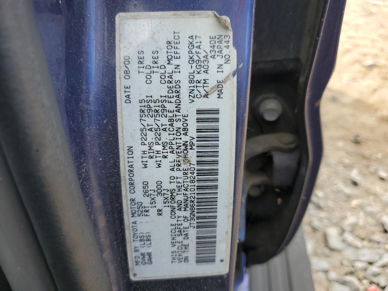 JT3GN86R210182407 2001 Toyota 4Runner Sr5