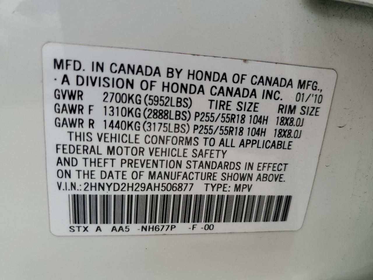 2HNYD2H29AH506877 2010 Acura Mdx