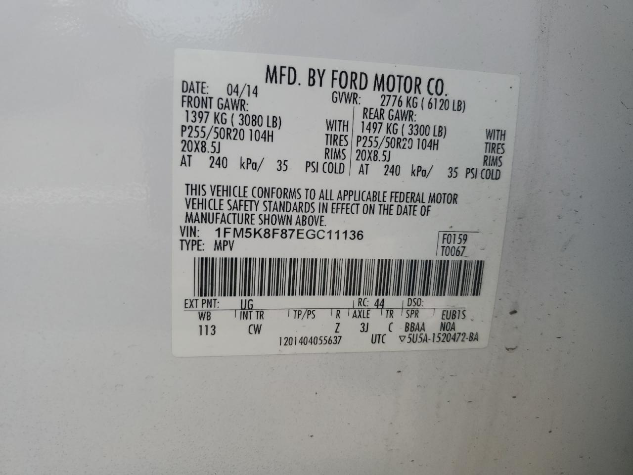 1FM5K8F87EGC11136 2014 Ford Explorer Limited