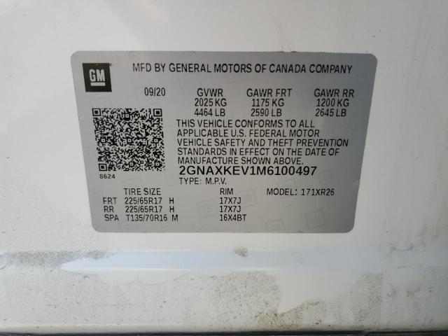 2021 CHEVROLET EQUINOX LT - 2GNAXKEV1M6100497
