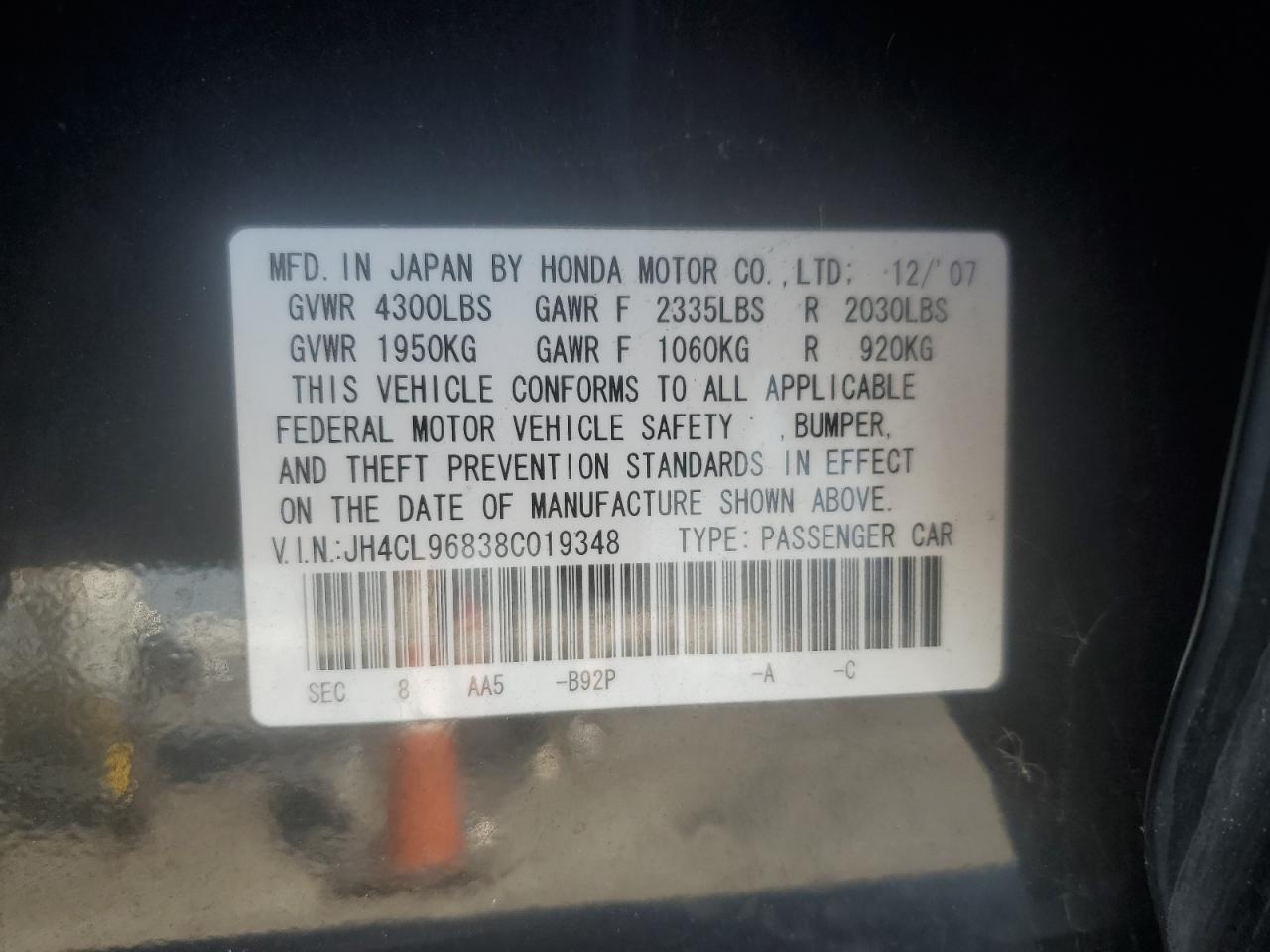 JH4CL96838C019348 2008 Acura Tsx