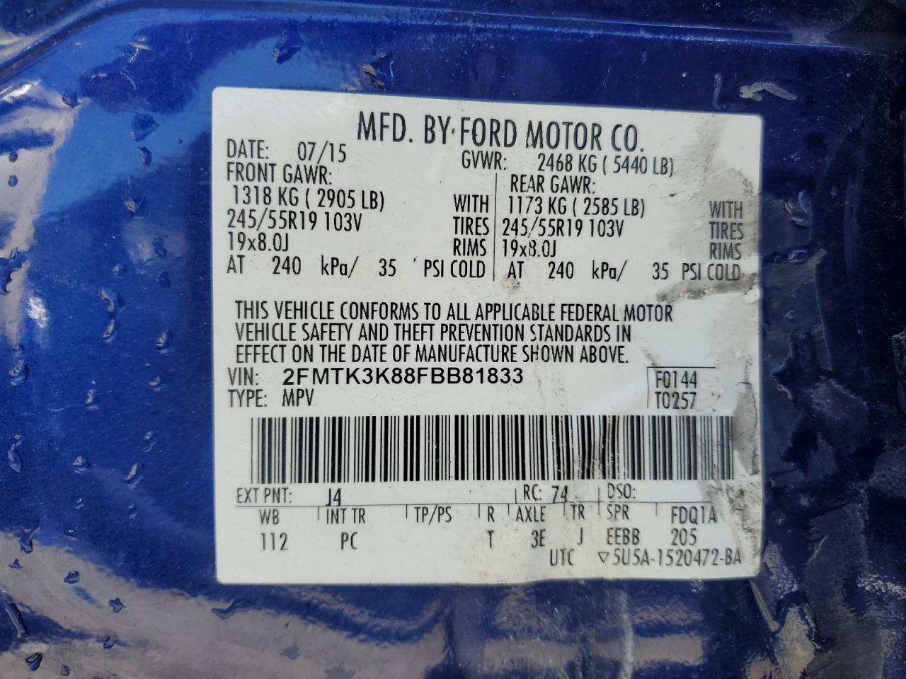 2FMTK3K88FBB81833 2015 Ford Edge Titanium