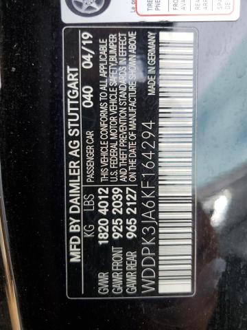 2019 Mercedes-Benz Slc 300 VIN: WDDPK3JA6KF164294 Lot: 62152544