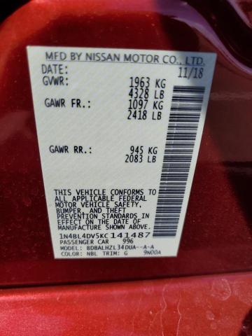 2019 NISSAN ALTIMA SV - 1N4BL4DV5KC141487