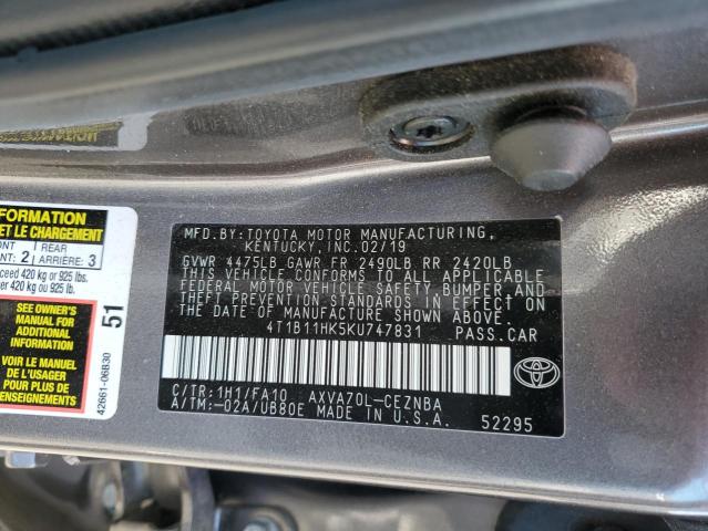 VIN 4T1B11HK5KU747831 2019 Toyota Camry, L no.12