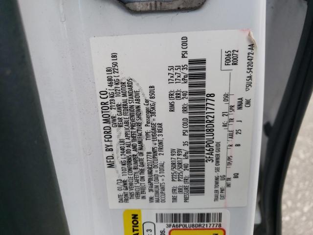 2013 Ford Fusion Se Hybrid VIN: 3FA6P0LU8DR217778 Lot: 61025304