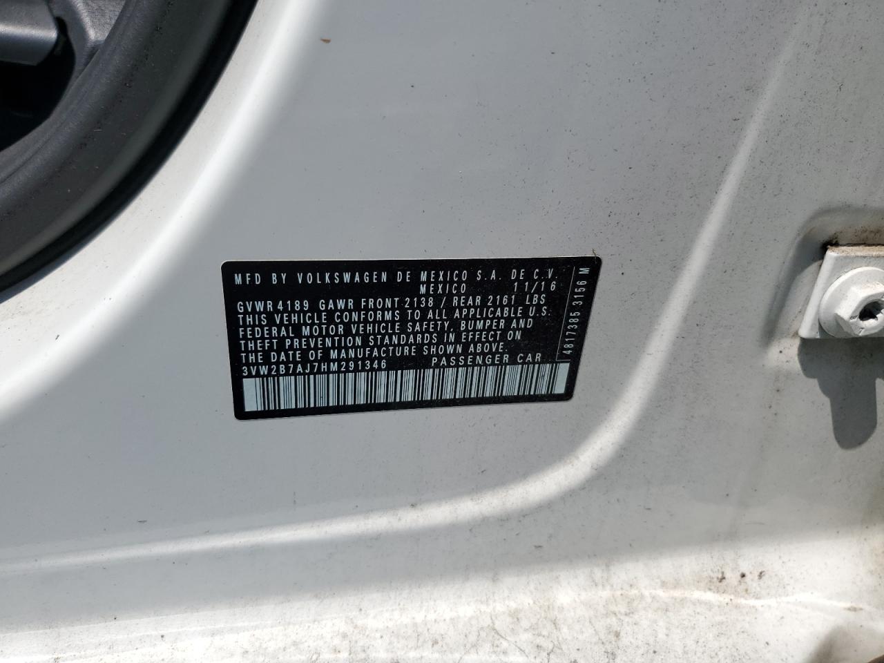 3VW2B7AJ7HM291346 2017 Volkswagen Jetta S