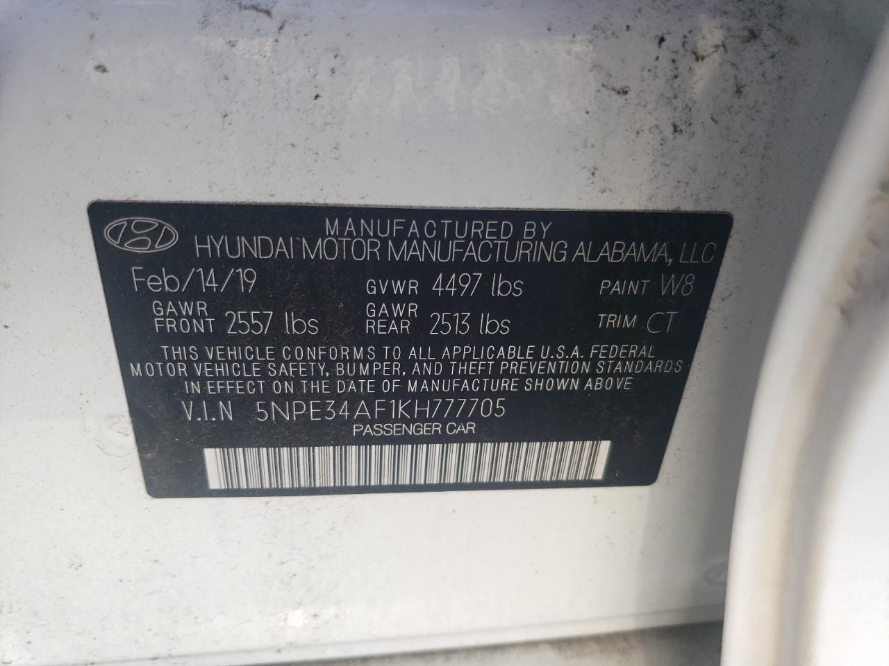 5NPE34AF1KH777705 2019 Hyundai Sonata Limited