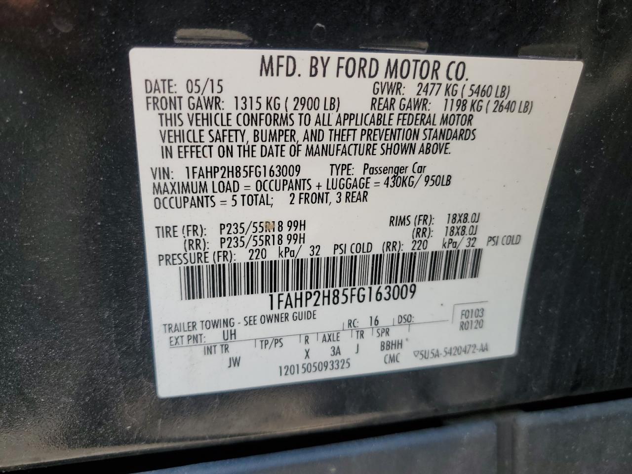 1FAHP2H85FG163009 2015 Ford Taurus Sel