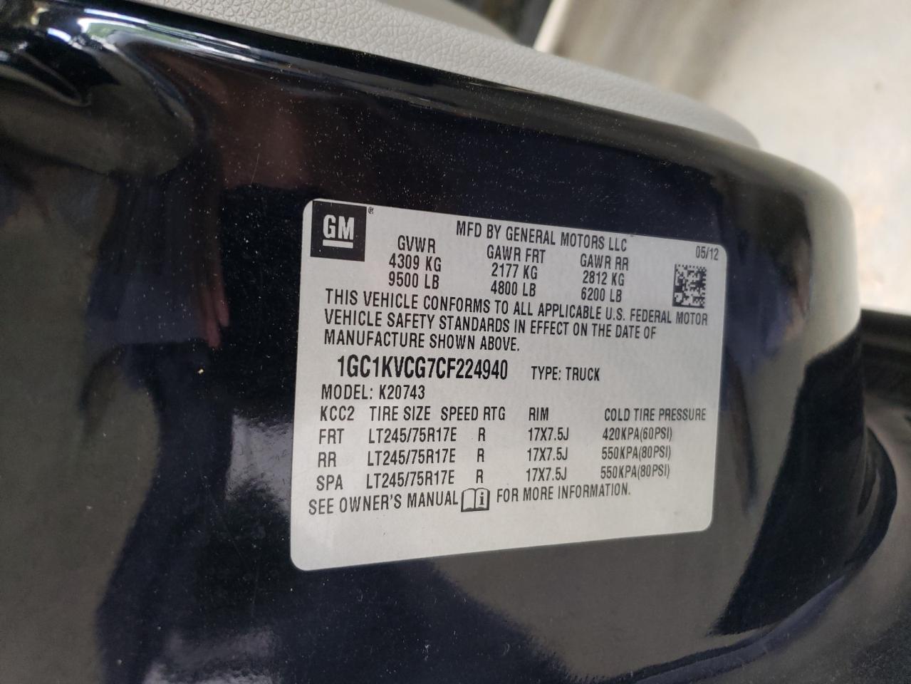 1GC1KVCG7CF224940 2012 Chevrolet Silverado K2500 Heavy Duty