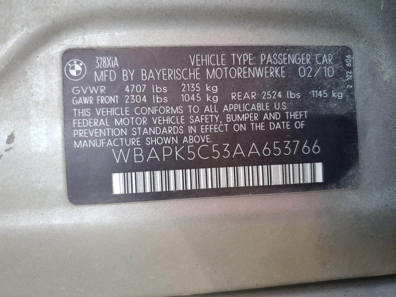 wbapk5c53aa653766 WBAPK5C53AA653766 2010 BMW 328 Xi Sulev