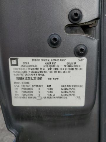 2002 Chevrolet Tahoe K1500 VIN: 1GNEK13Z92J291361 Lot: 62486594