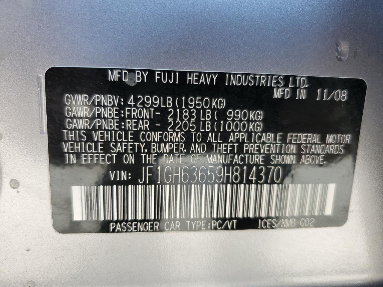 JF1GH63659H814370 2009 Subaru Impreza Outback Sport