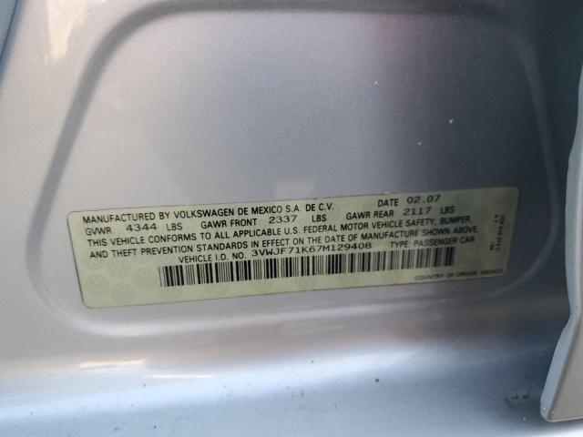 2007 Volkswagen Jetta 2.5 Option Package 2 VIN: 3VWJF71K67M129408 Lot: 61312004